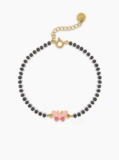 Fluffy Pink Butterfly Charm 18K Gold Plated Kid's Nazariya Bracelet