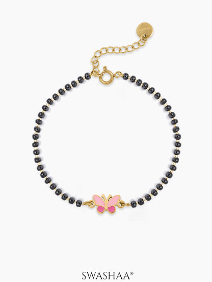 Fluffy Pink Butterfly Charm 18K Gold Plated Kid's Nazariya Bracelet