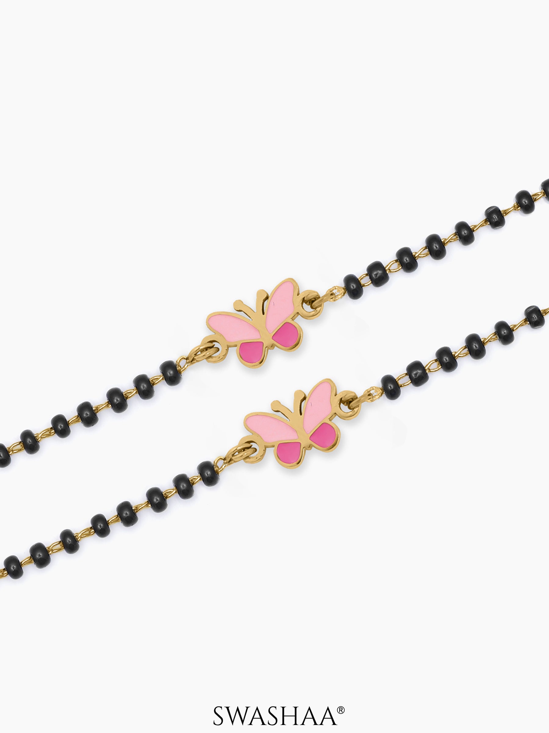 Fluffy Pink Butterfly Charm 18K Gold Plated Kid's Nazariya Bracelet