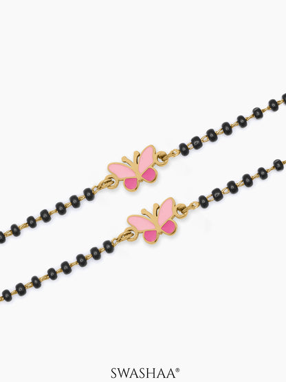 Fluffy Pink Butterfly Charm 18K Gold Plated Kid's Nazariya Bracelet