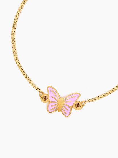 Flur Pink Butterfly Charm 18K Gold Plated Kid's Loose Bracelet
