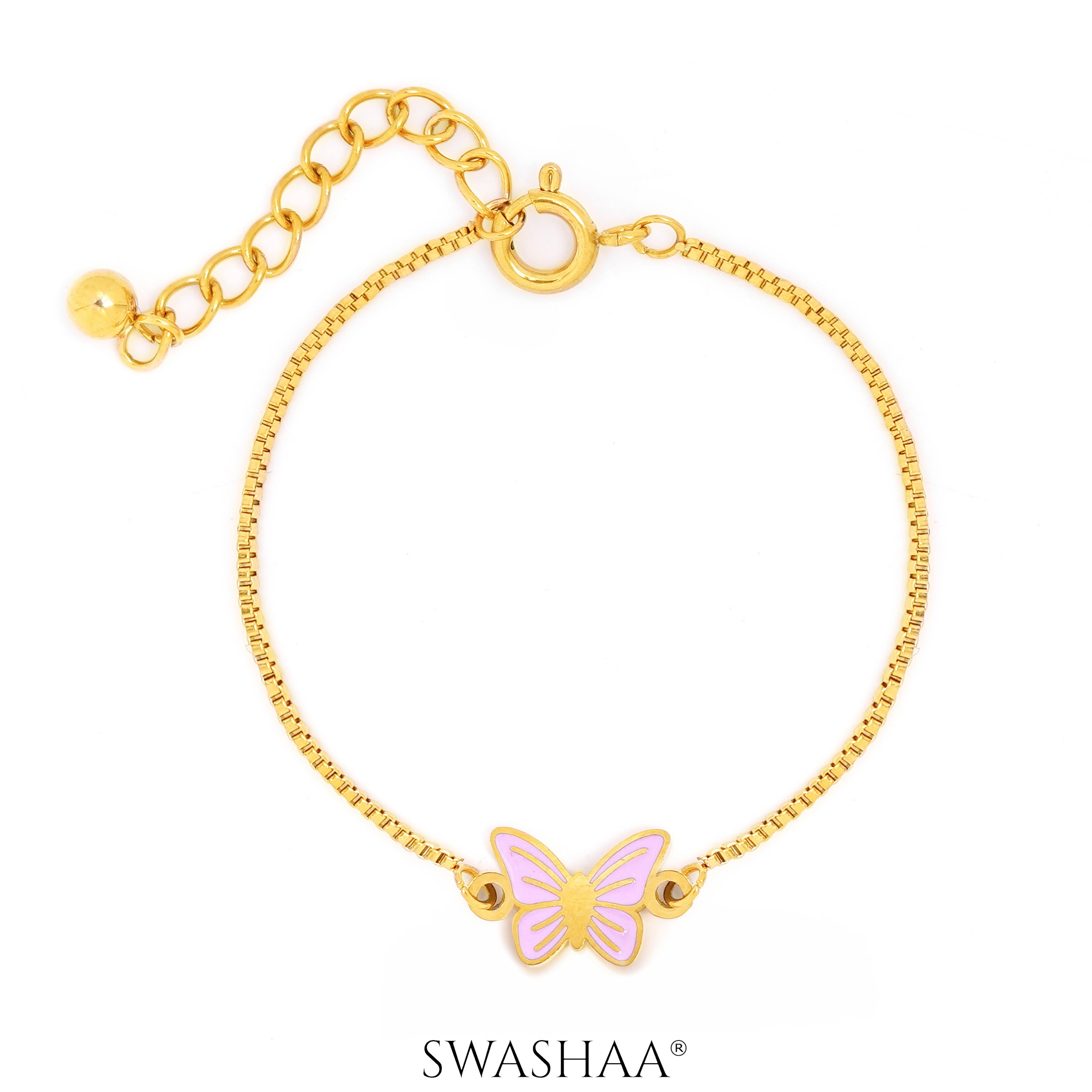 Flur Pink Butterfly Charm 18K Gold Plated Kid's Bracelet