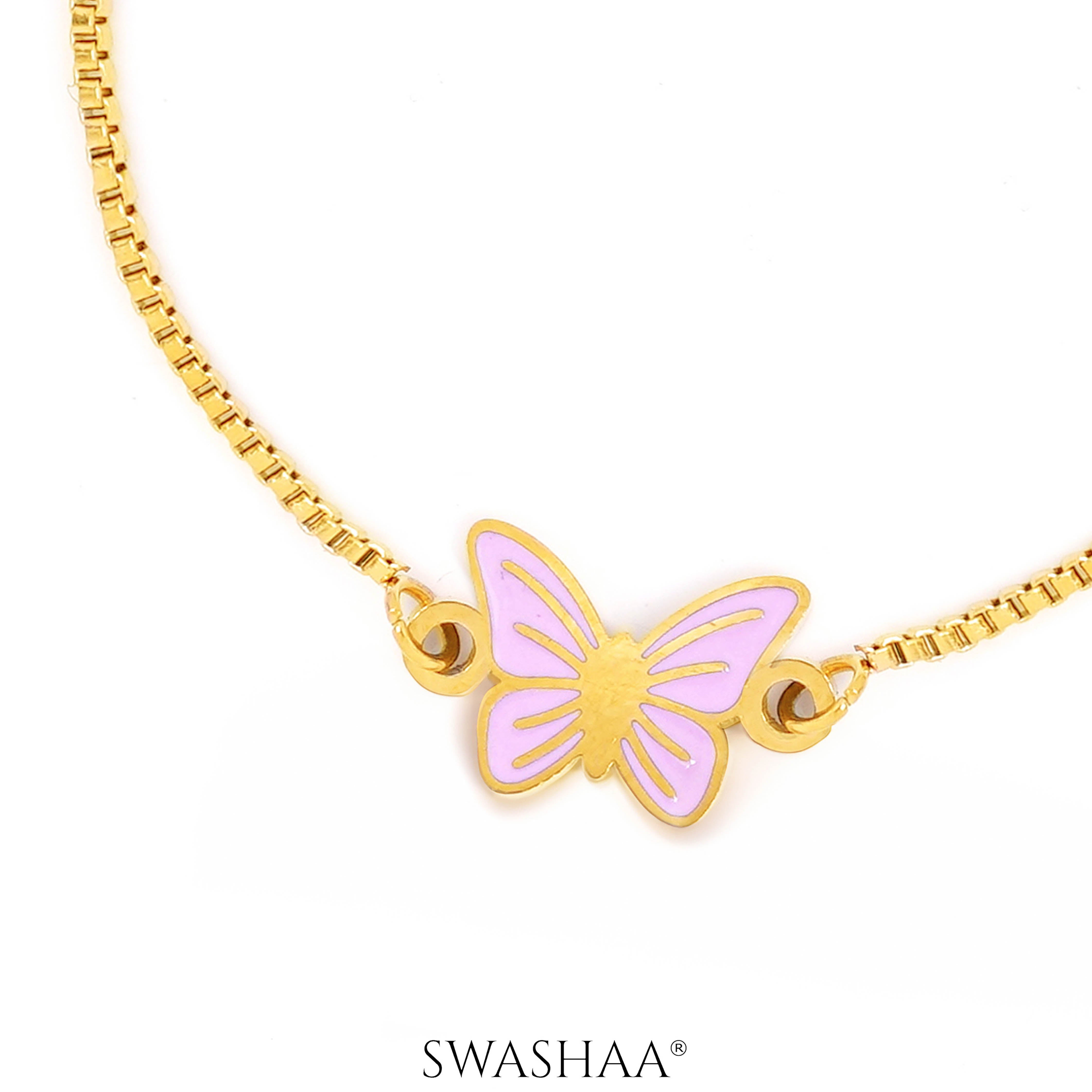 Flur Pink Butterfly Charm 18K Gold Plated Kid's Bracelet