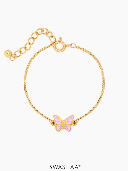 Flur Pink Butterfly Charm 18K Gold Plated Kid's Loose Bracelet