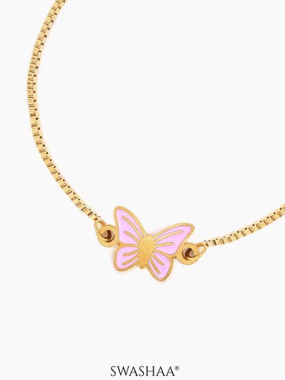 Flur Pink Butterfly Charm 18K Gold Plated Kid's Loose Bracelet
