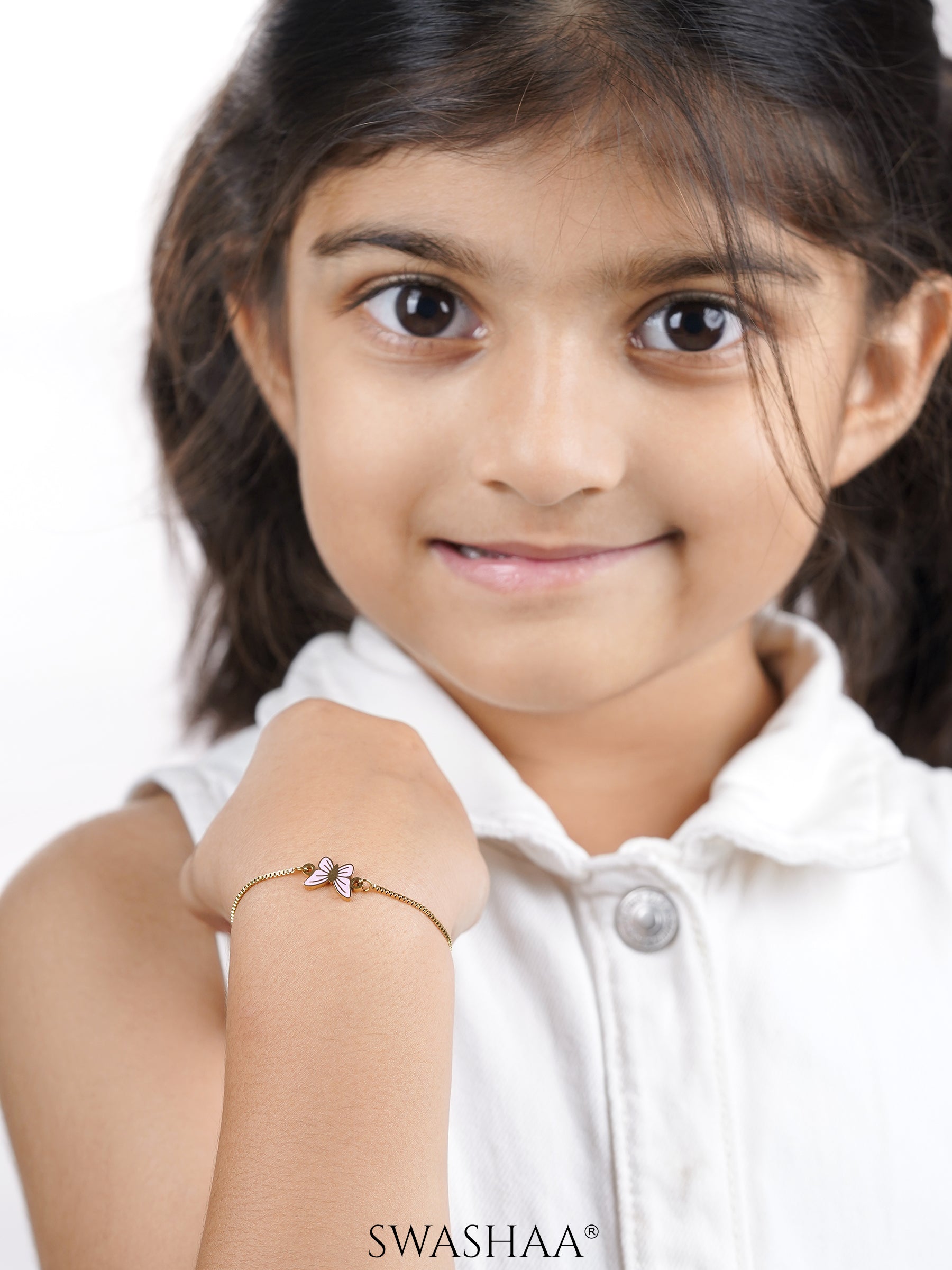 Flur Pink Butterfly Charm 18K Gold Plated Kid's Bracelet