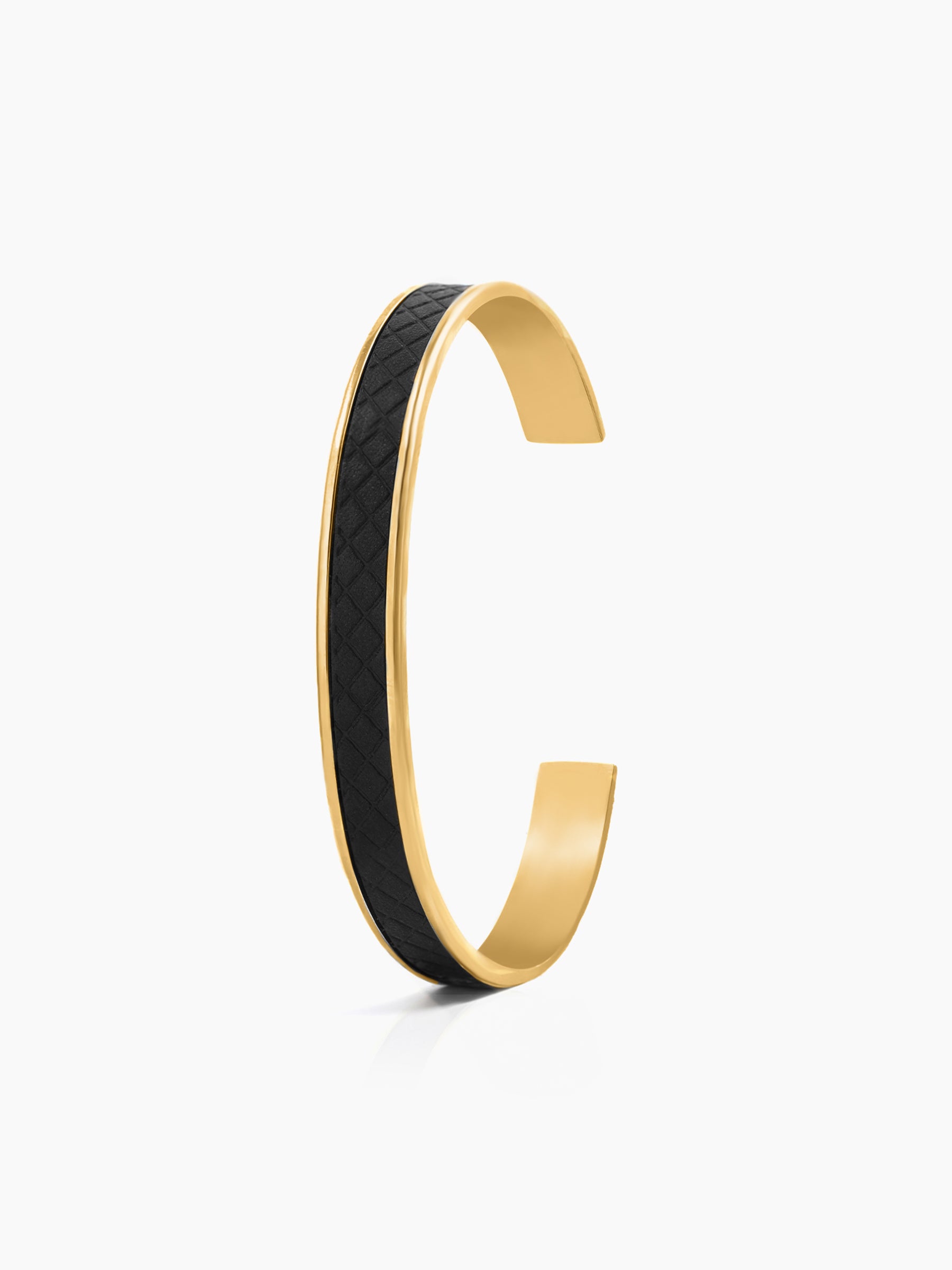 Fred Leather Teaxtured Strip 18K Gold Plated Men's Bracelet