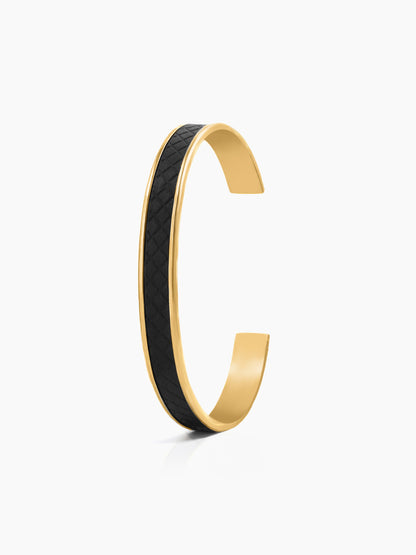 Fred Leather Teaxtured Strip 18K Gold Plated Men's Bracelet