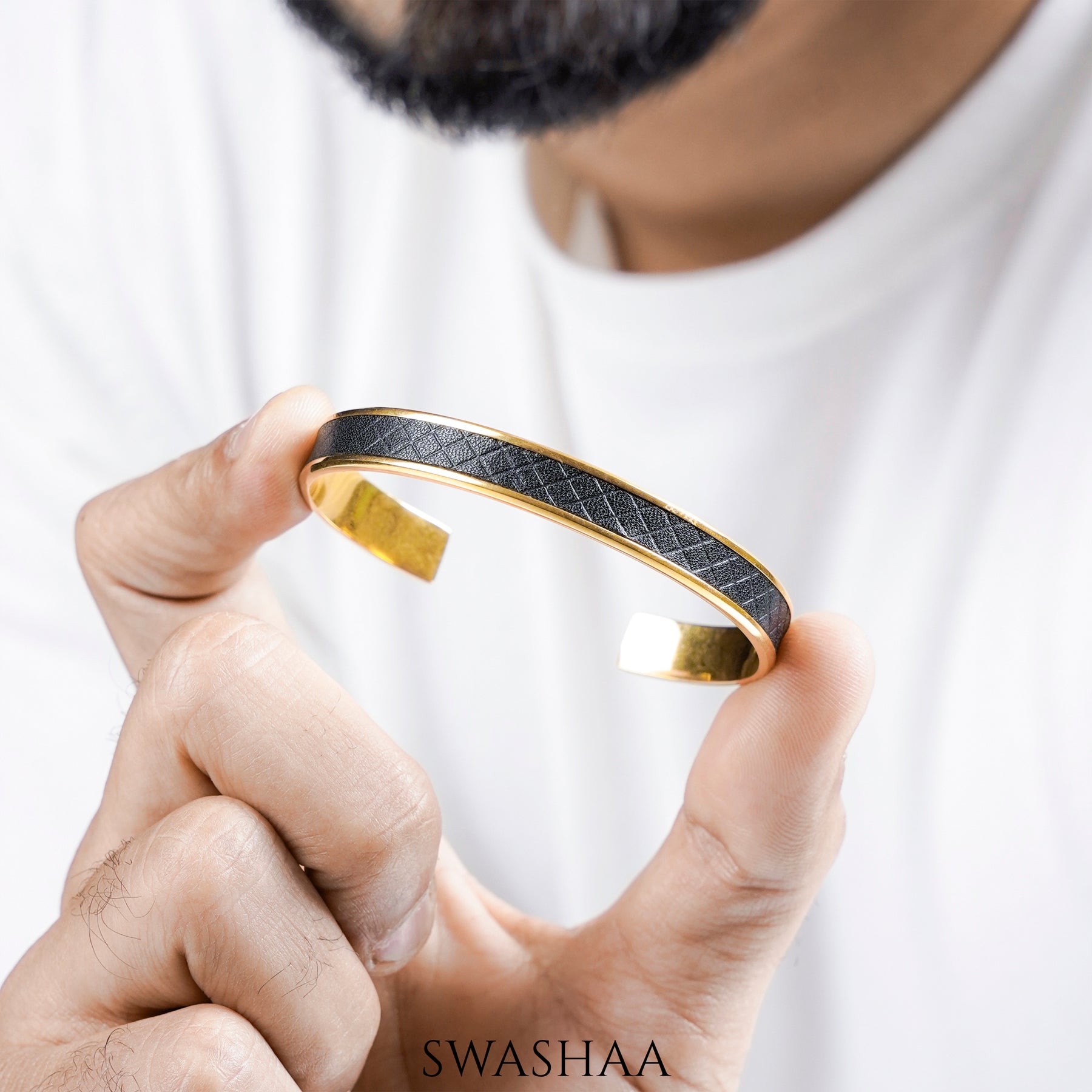 Fred Leather 18K Gold Plated Men's Bracelet