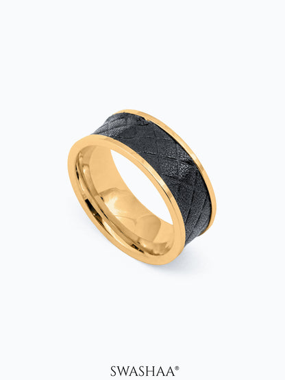 Fred Leather Black 18K Gold Plated Band Men's Ring