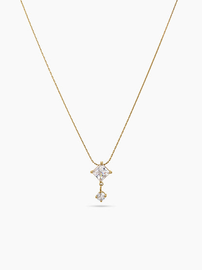 Fresia Square Solitaire drop 18K Gold Plated Women's Chain Pendant Necklace