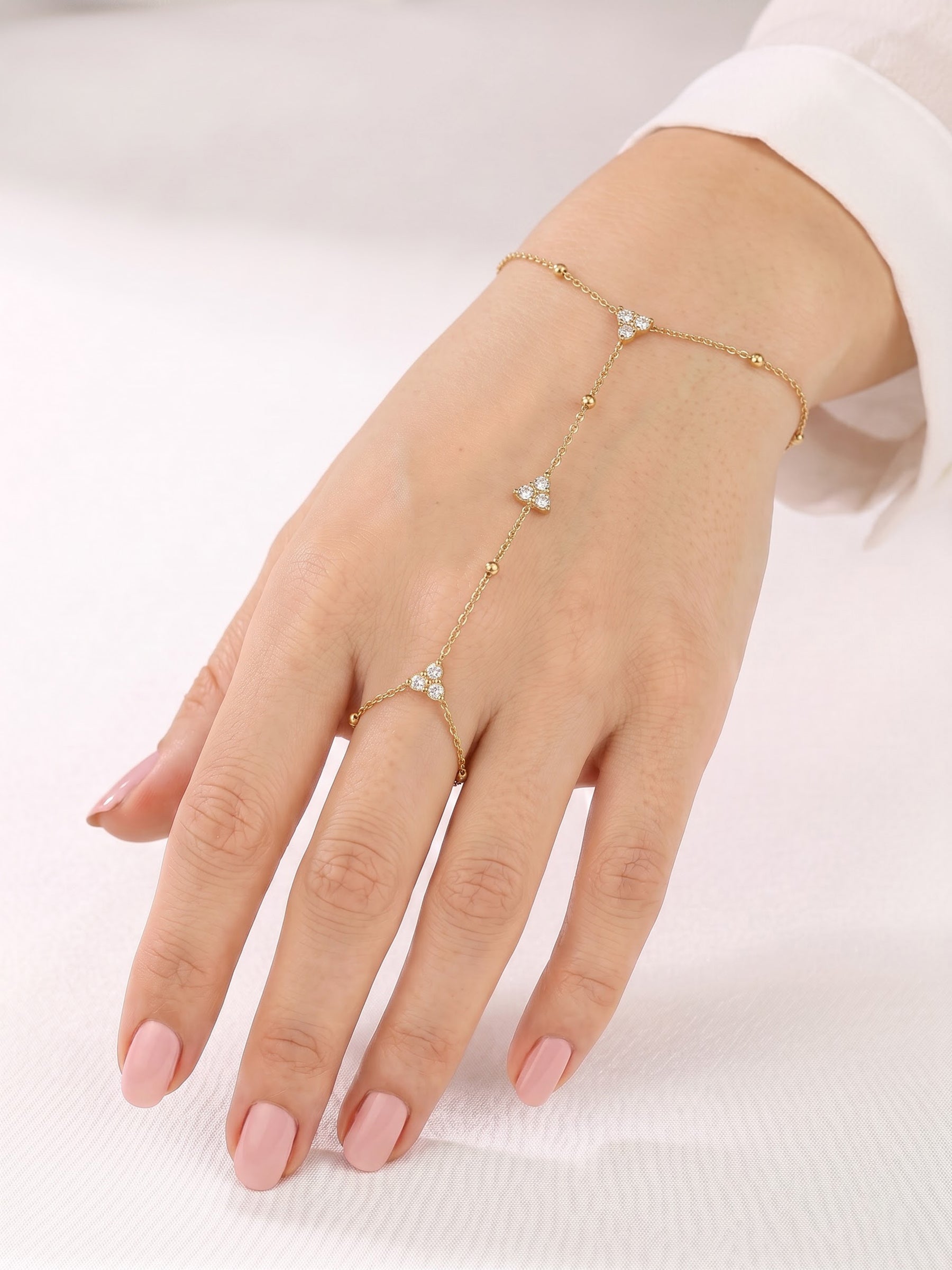 Freya Diamond Floral Bead 18K Gold Plated Women's Ring Bracelet