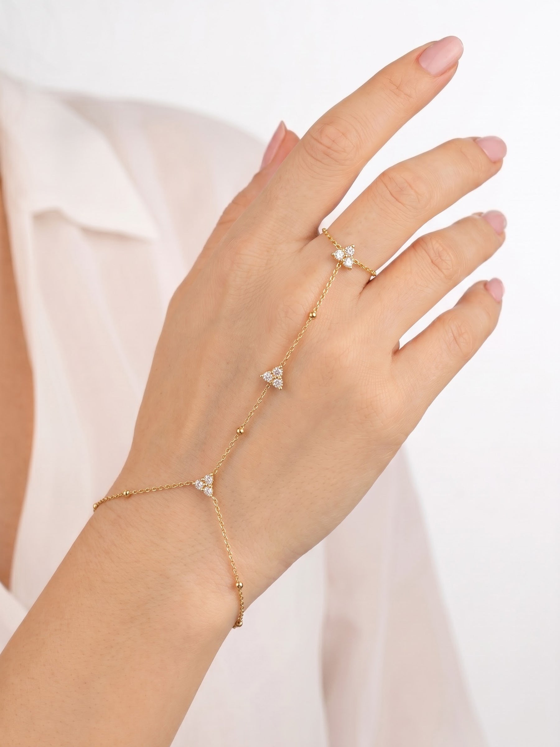 Freya Diamond Floral Bead 18K Gold Plated Women's Ring Bracelet