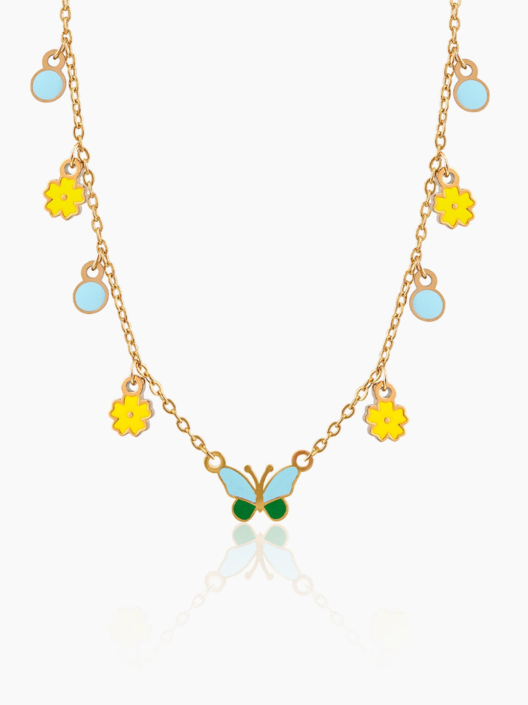 Furry Butterfly & Flower Chamrs 18K Gold Plated Kid's Necklace