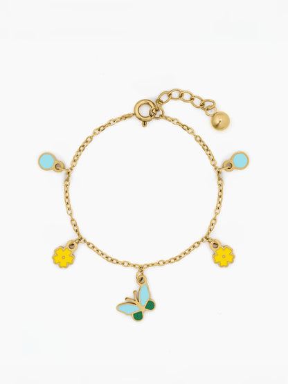 Furry Butterfly Flower Charm 18K Gold Plated Kid's Chain Bracelets 