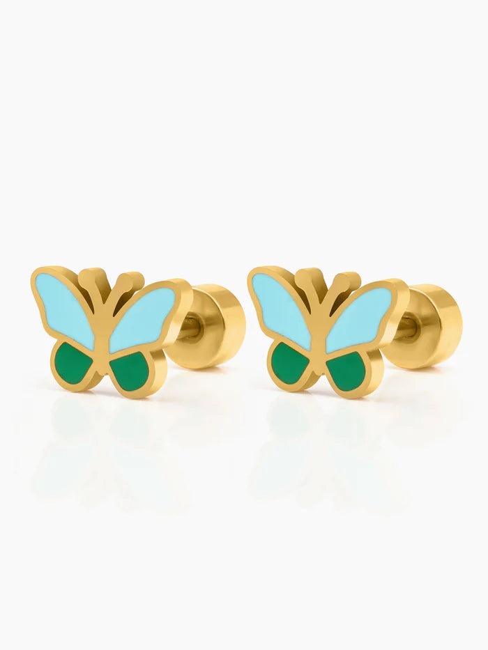 Furry Butterfly Charm 18K Gold Plated Kid's Stud Earrings