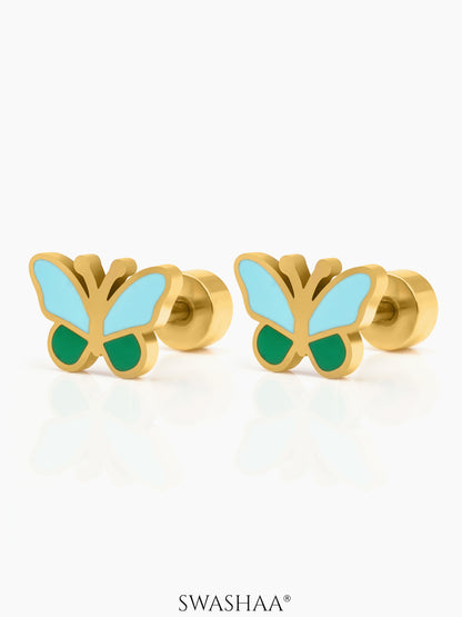 Furry Butterfly Charm 18K Gold Plated Kid's Stud Earrings