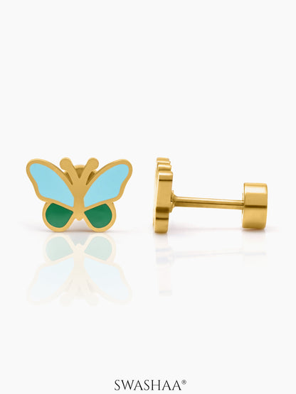 Furry Butterfly Charm 18K Gold Plated Kid's Stud Earrings