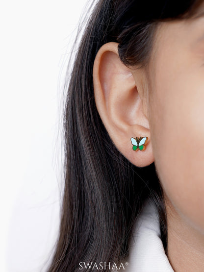 Furry Butterfly Charm 18K Gold Plated Kid's Stud Earrings
