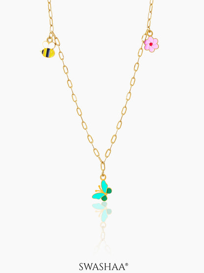Fury & Flower Charms 18K Gold Plated Kid's Necklace