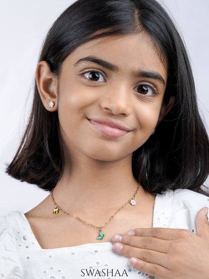 Fury & Flower Charms 18K Gold Plated Kid's Necklace