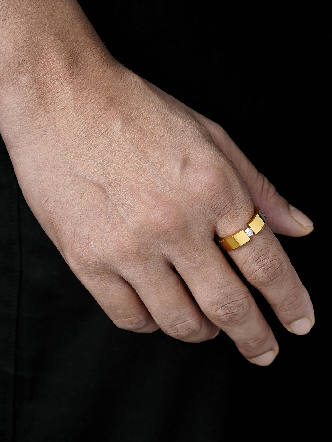 Gaios Crystal 18K Gold Plated Band Men's Ring