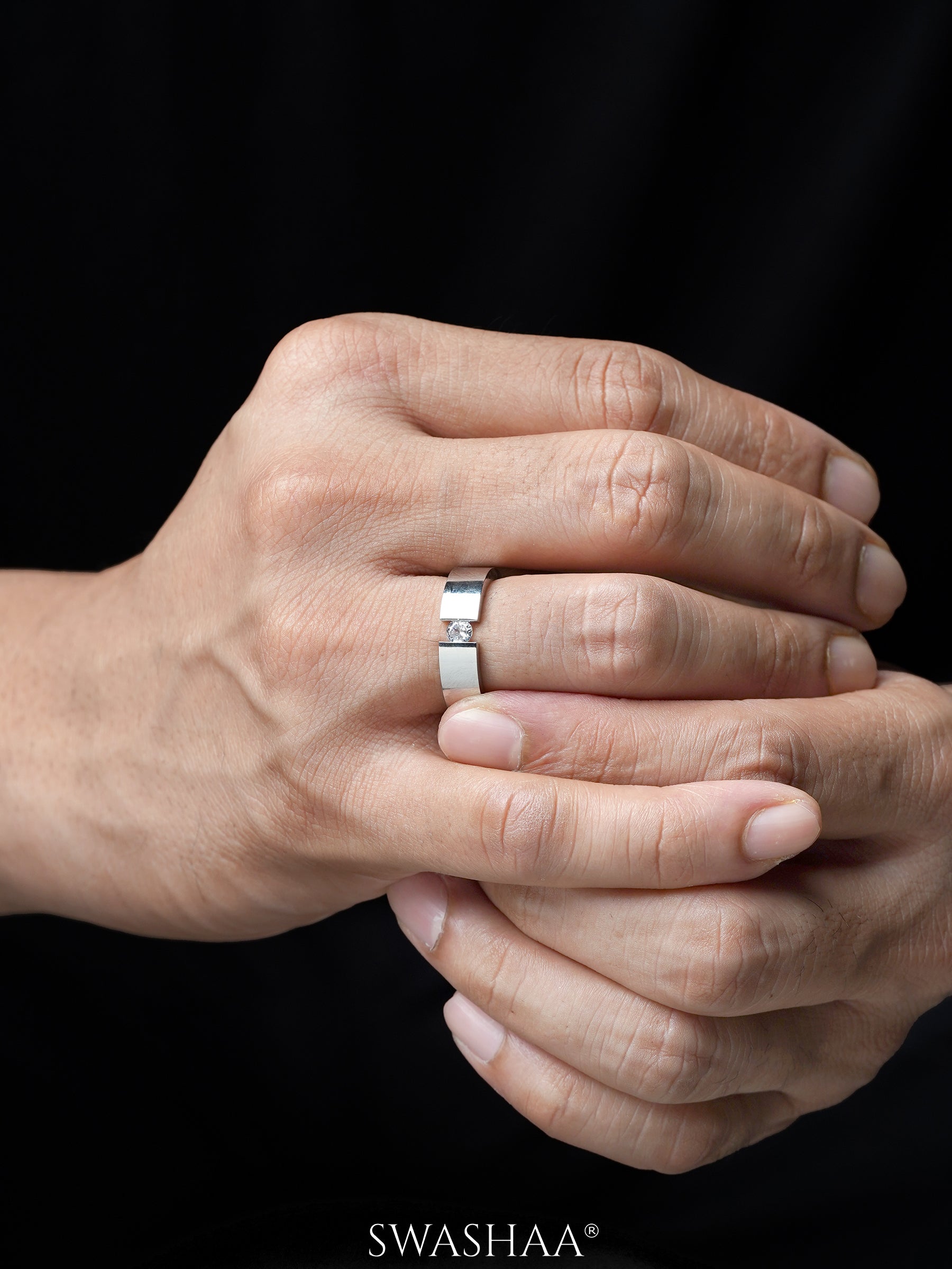 Gaios Crystal Silver Band Men's Ring