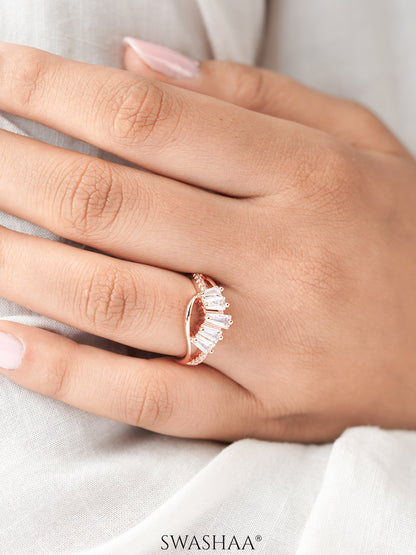 Gal Baguette Cut CZ Stones Rosegold Plated Ring