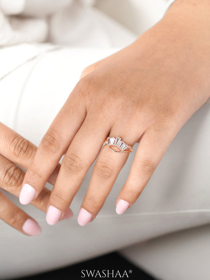 Gal Baguette Cut CZ Stones Rosegold Plated Ring