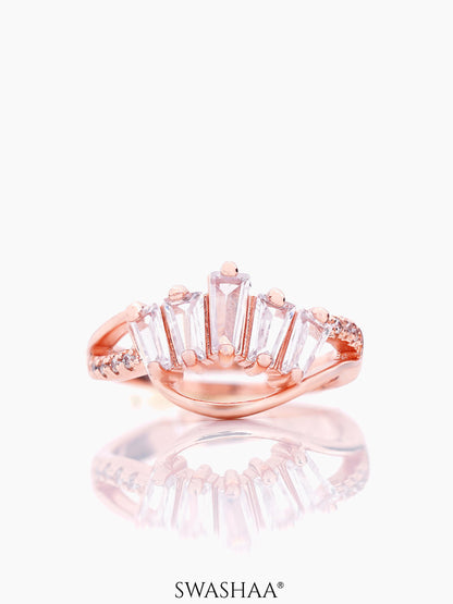 Gal Baguette Cut CZ Stones Rosegold Plated Ring