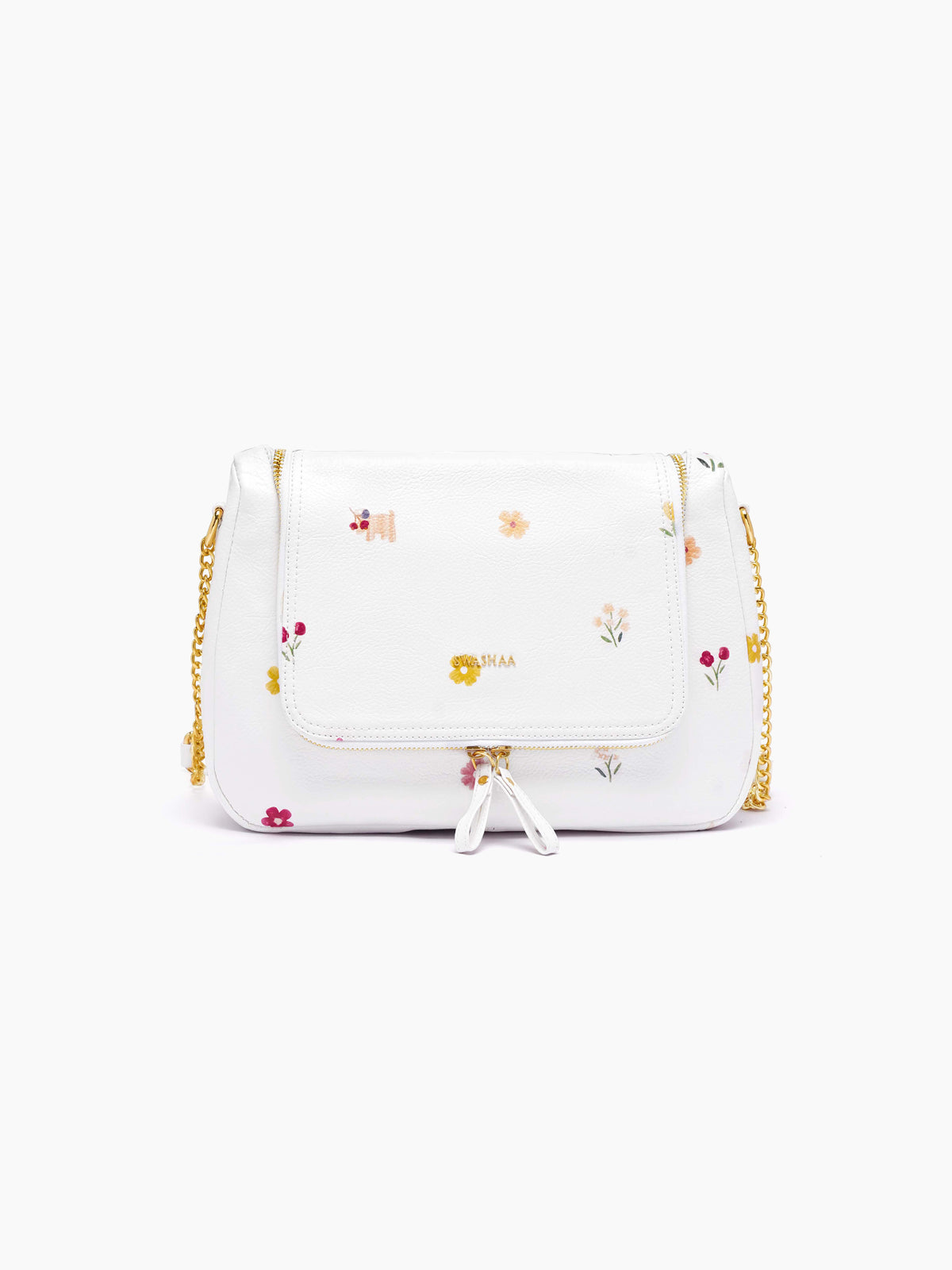 Garden Gems White Floral Women's Leather Shoulder Bag