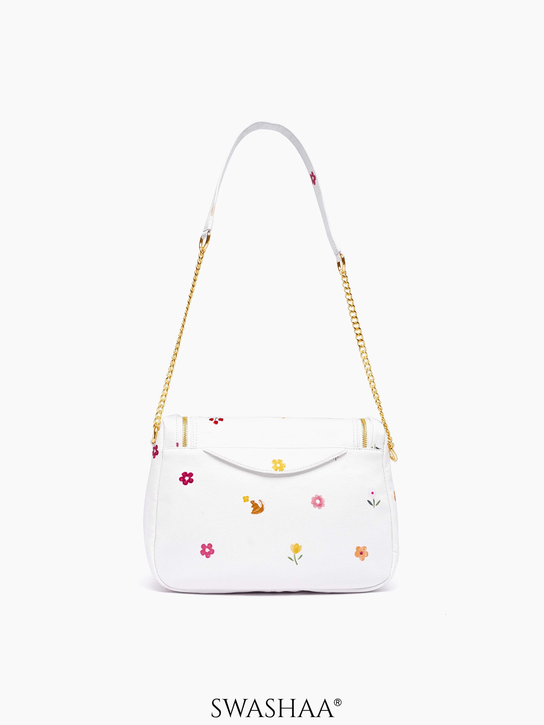 Garden Gems White Floral Women's Leather Shoulder Bag