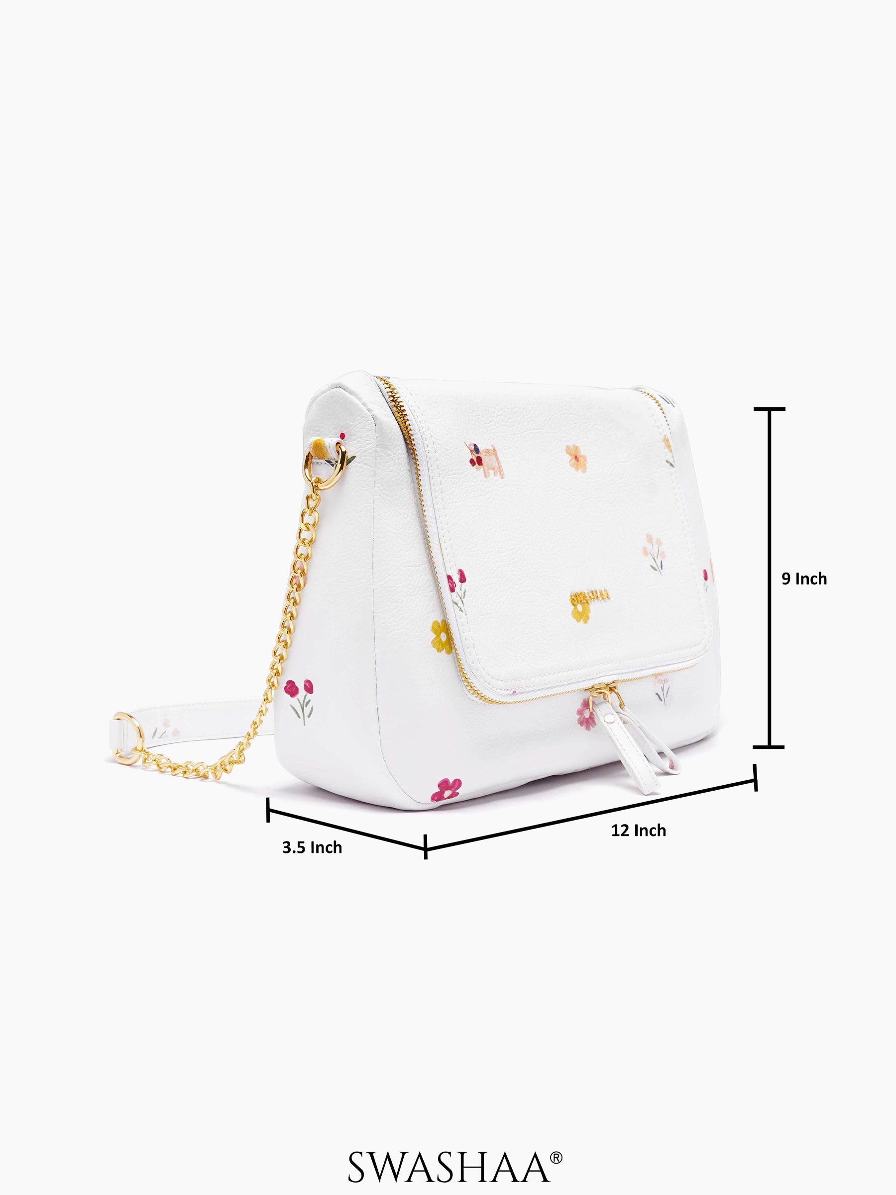 Garden Gems White Floral Women's Leather Shoulder Bag