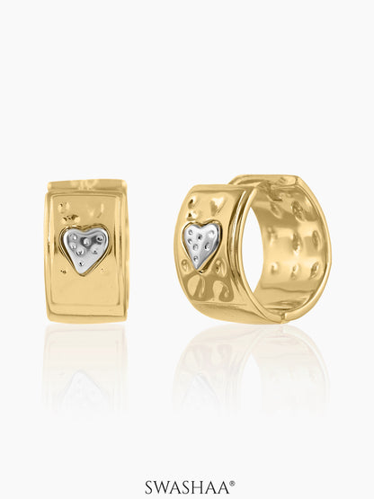  Garnail Heart Accent 18K Gold Plated Hoop Earrings