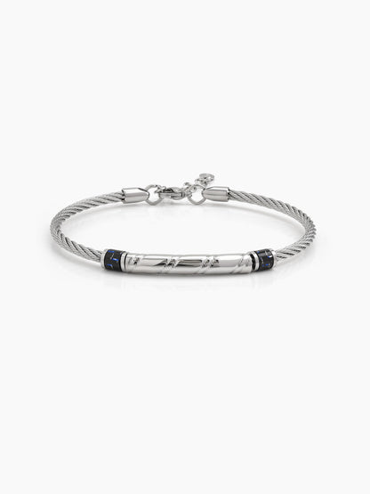 Garrett Silver Twist Blue Bead Wired Men's Bracelet