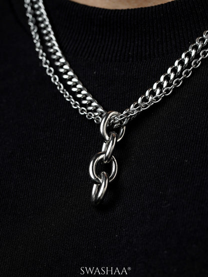 Gazian Four Interlinked Ring Men's Double Chain Pendant
