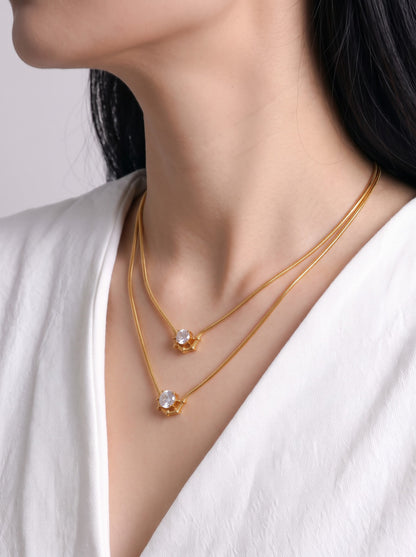 Gemelle Solitaire Diamond 18K Gold Plated Women's Layered Chain Pendant Necklace