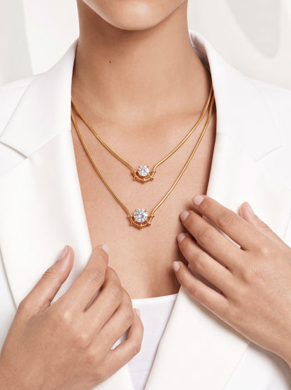 Gemelle Solitaire Diamond 18K Gold Plated Women's Layered Chain Pendant Necklace