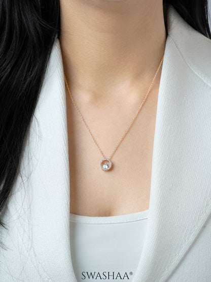 Gemma Diamond Solitaire Rosegold Plated Pendant Necklace