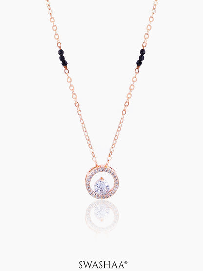 Gemma Diamond Solitaire Rosegold Plated Pendant Mangalsutra
