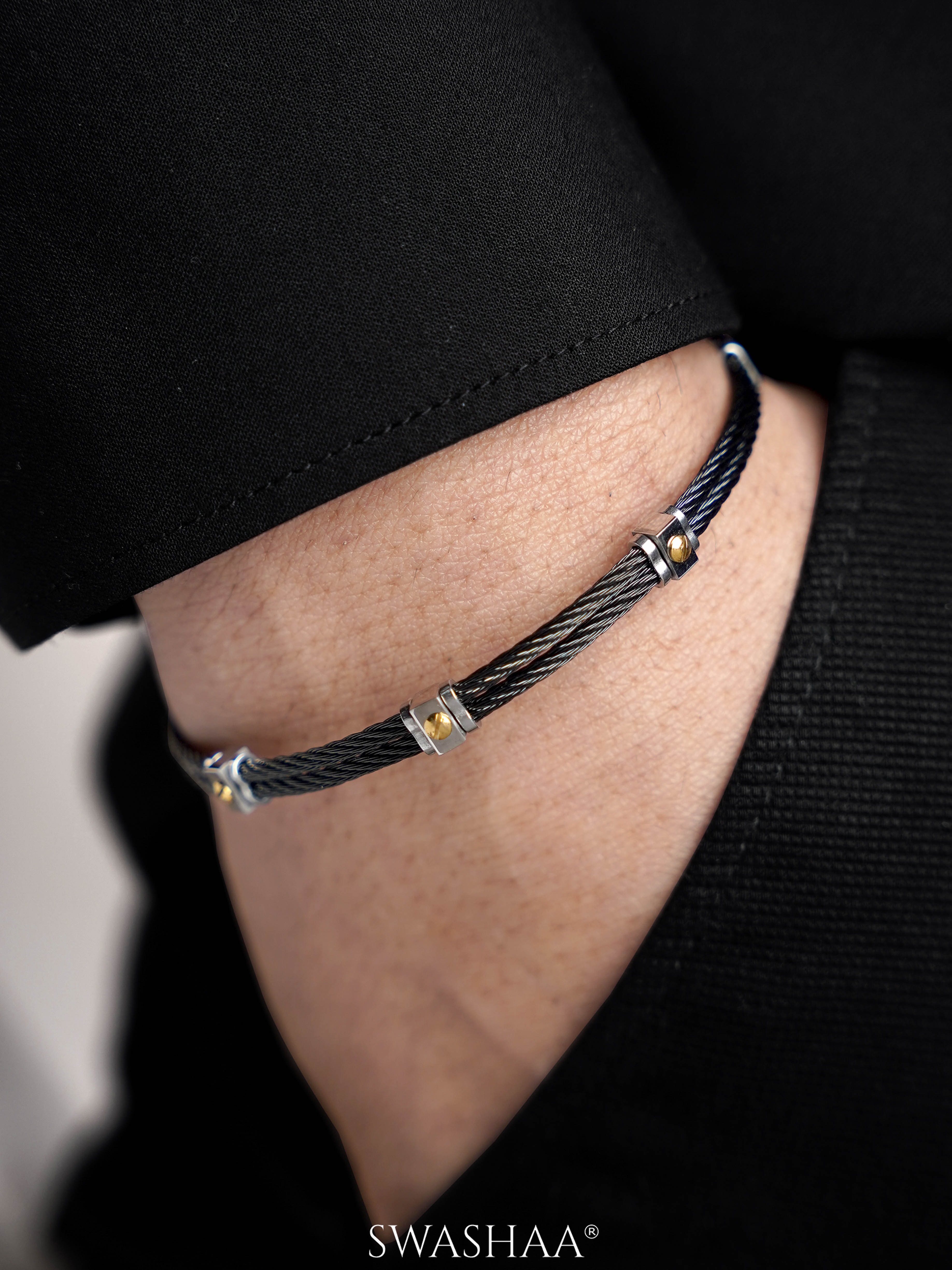 Gene Twin Black Wired Men's Bracelet