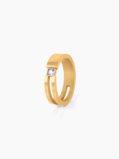 Geraad Square CZ Diamond Split 18K Gold Plated Band Men's Ring