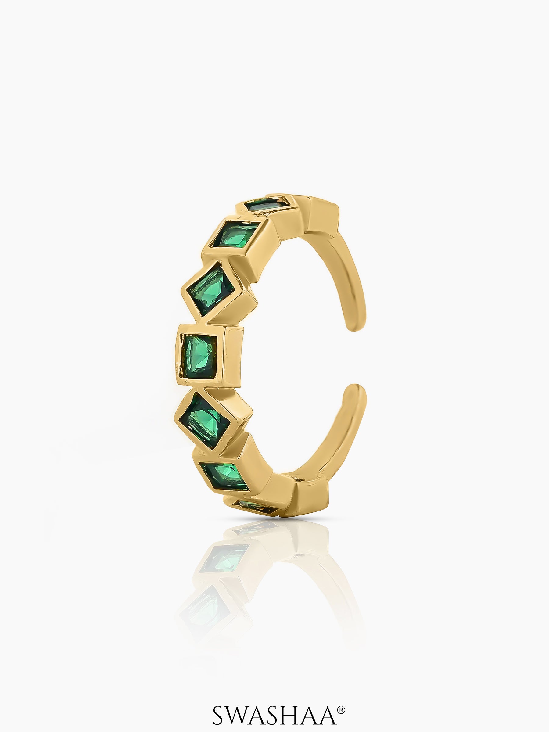Giselle Geometric Green Emarald 18K Gold Plated Band Ring