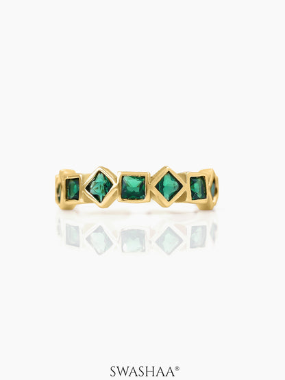 Giselle Geometric Green Emarald 18K Gold Plated Band Ring