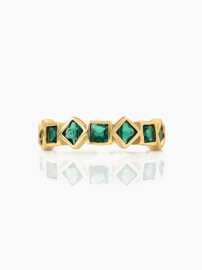 Giselle Geometric Green Emarald 18K Gold Plated Band Ring