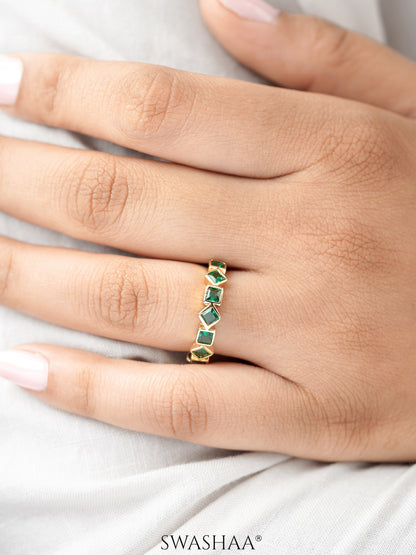 Giselle Geometric Green Emarald 18K Gold Plated Band Ring