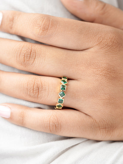 Giselle Geometric Green Emarald 18K Gold Plated Band Ring
