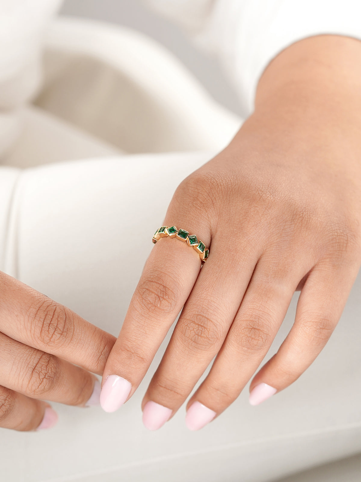 Giselle Geometric Green Emarald 18K Gold Plated Band Ring