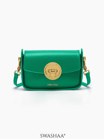 Giva Emerald Green Luxe Clasp Women's Leather Sling Bag
