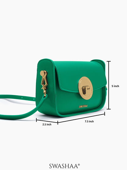 Giva Emerald Green Luxe Clasp Women's Leather Sling Bag